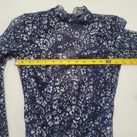 Victoria's Secret Navy Blue Lace and Silver Metalic Bodysuit Size Xs New - Picture 11 of 16